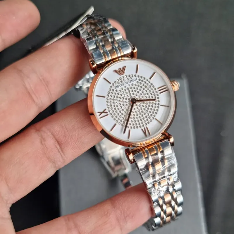 Emporio Armani White Crystal Pave Dial Ladies Watch- AR1926